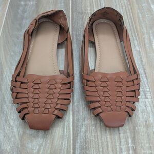 Brown Woven Leather Flats Girls Size 13